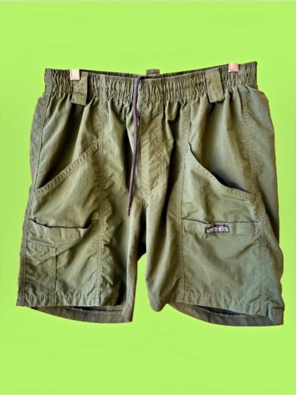 MOCEAN Green Cargo Shorts Six Pockets Elastic Waist Drawstring